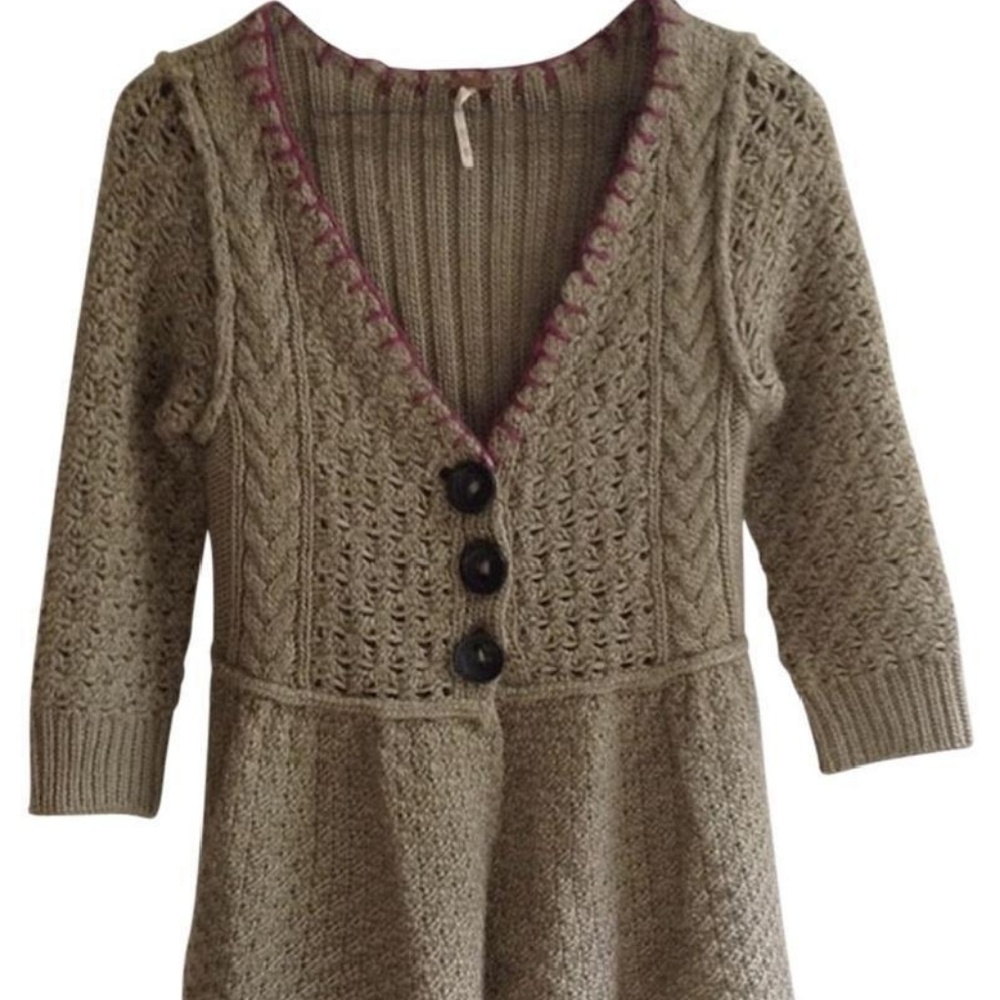 Free People brown chunky sweater cardigan m peplum